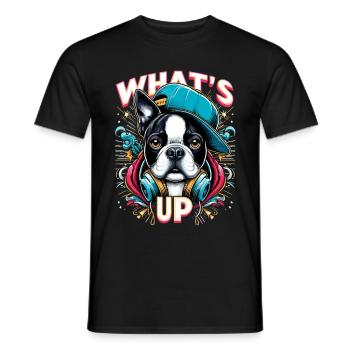 Boston Terrier Gangster Que se passe-t-il cadeau pour chien - T-shirt homme - noir - Devant - AI Model Male 178 light (178cm)