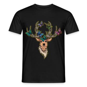 Deer Butterflies Deer Head Spring - Men's T-Shirt - black - Front - AI Model Male 178 light (178cm)