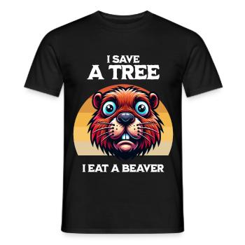Save A Tree Biber Retro Humor - Männer T-Shirt - Schwarz - Vorne - AI Model Male 178 light (178cm)
