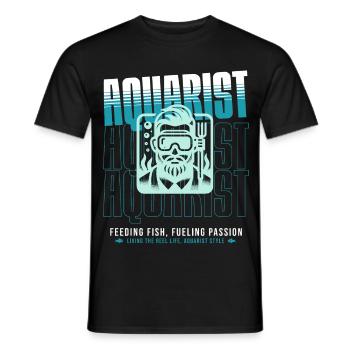 Aquarist with passion, feeding fish - Men's T-Shirt - black - Front - AI Model Male 178 light (178cm)