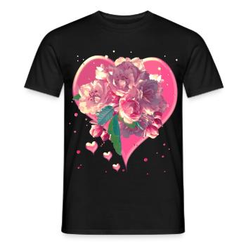 Coeur aux fleurs d’amandier Fleurs de coeur - T-shirt homme - noir - Devant - AI Model Male 178 light (178cm)