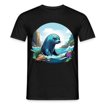 Robbe an der Küste - Männer T-Shirt - Schwarz - Vorne - AI Model Male 178 light (178cm)