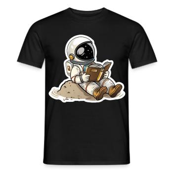 Astronaut bequem auf einem Planeten und liest - Männer T-Shirt - Schwarz - Vorne - AI Model Male 178 light (178cm)