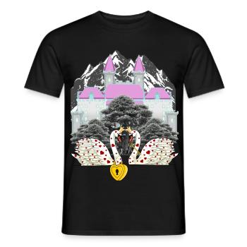 Gebirge Schloss Schwäne Liebe Herz Valentinstag - Männer T-Shirt - Schwarz - Vorne - AI Model Male 178 light (178cm)