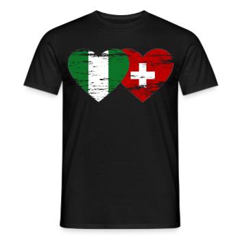 Nigeria Suisse Drapeau Coeur utilisé - T-shirt homme - noir - Devant - AI Model Male 178 light (178cm)
