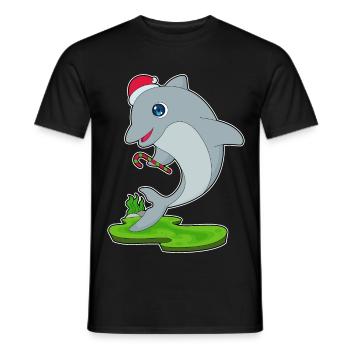 Dolphin Christmas Candy Cane - Men's T-Shirt - black - Front - AI Model Male 178 light (178cm)