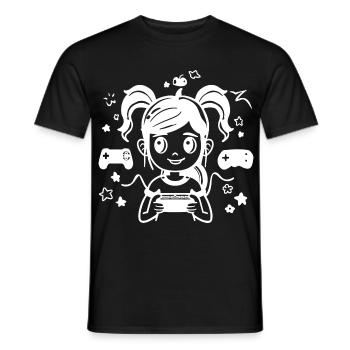Gaming Girl Cartoon - Men's T-Shirt - black - Front - AI Model Male 178 light (178cm)