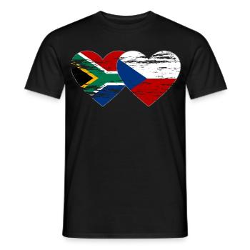 Afrique du Sud République Tchèque Drapeau Coeur Utilisé - T-shirt homme - noir - Devant - AI Model Male 178 light (178cm)