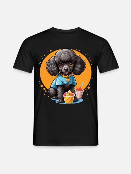 Schwarzer Pudel beim Dessert - Männer T-Shirt - Schwarz