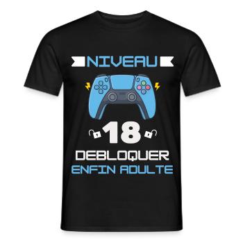 Niveau 18 Débloqué | je suis enfin Adulte - T-shirt homme - noir - Devant - AI Model Male 178 light (178cm)