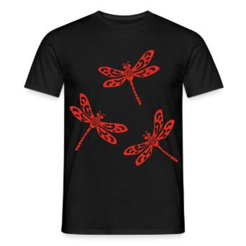 Trio of Red Dragonflies - Men's T-Shirt - black - Front - AI Model Male 178 light (178cm)