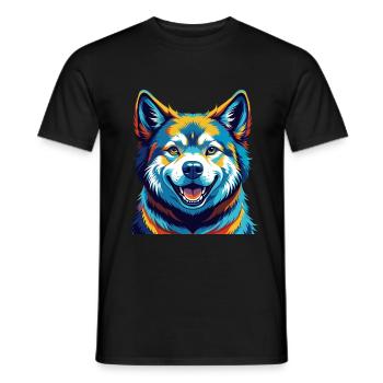 Akita Hunderasse Buntes Aquarell Karikatur Kawaii - Männer T-Shirt - Schwarz - Vorne - AI Model Male 178 light (178cm)