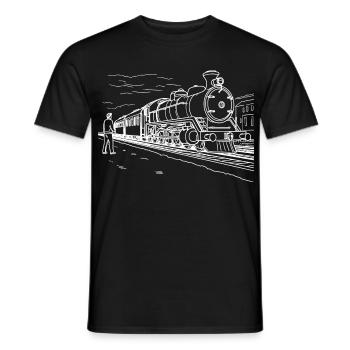 Dessin d’amoureux du train - T-shirt homme - noir - Devant - AI Model Male 178 light (178cm)