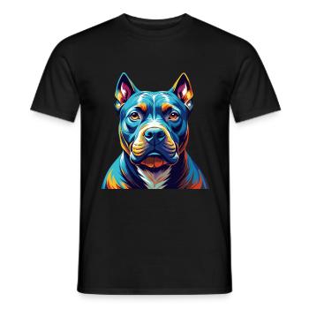Pitbull Dog Breed Colorful Cartoon Kawaii - Men's T-Shirt - black - Front - AI Model Male 178 light (178cm)