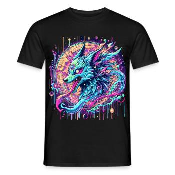 Psychedelische Fuchs Kopf Goa Kunst - Männer T-Shirt - Schwarz - Vorne - AI Model Male 178 light (178cm)