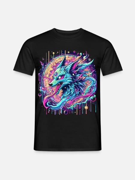 Psychedelic Fox Head Goa Art - Men's T-Shirt - black