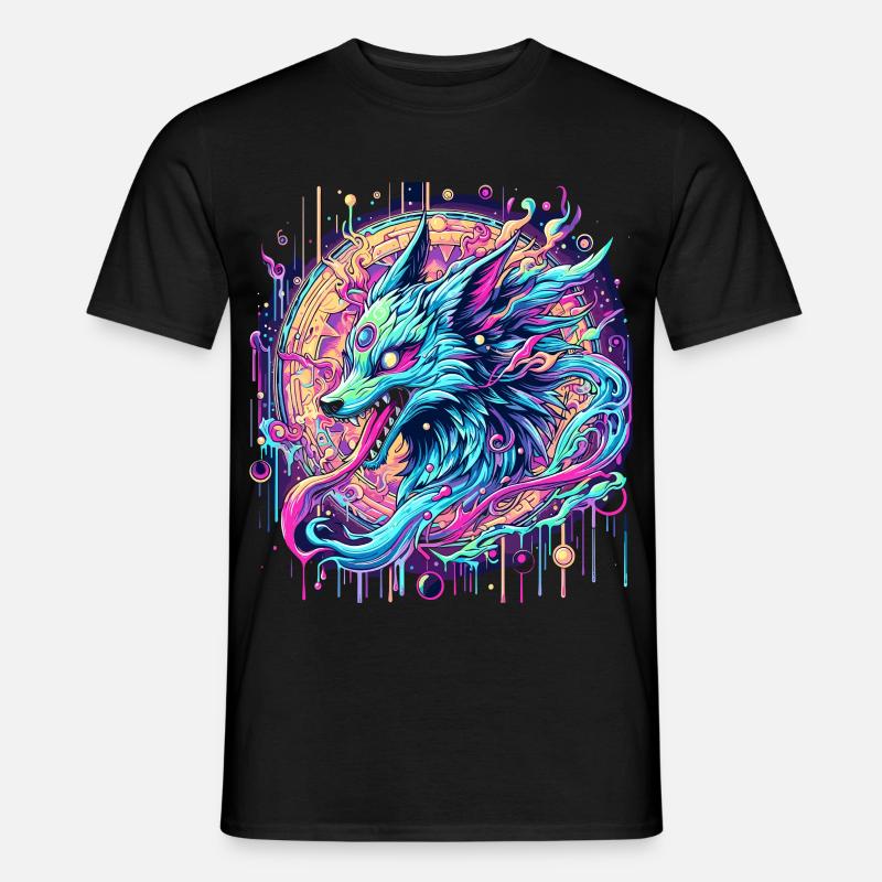 Psychedelische Fuchs Kopf Goa Kunst - Männer T-Shirt - Schwarz