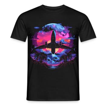 Retro Flugzeug Retrowave - Männer T-Shirt - Schwarz - Vorne - AI Model Male 178 light (178cm)
