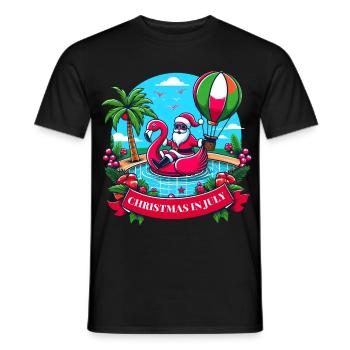 Feiern Sie Weihnachten im Juli mit dem Weihnachtsmann und dem Flamingo! - Männer T-Shirt - Schwarz - Vorne - AI Model Male 178 light (178cm)