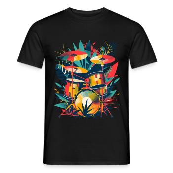 Drum Set Illustration - Men's T-Shirt - black - Front - AI Model Male 178 light (178cm)
