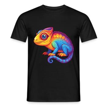 Chameleon Colorful Kawaii Cartoon Character Animal - Men's T-Shirt - black - Front - AI Model Male 178 light (178cm)