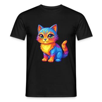 Cat Colorful Kawaii Cartoon Character Clipart - Men's T-Shirt - black - Front - AI Model Male 178 light (178cm)