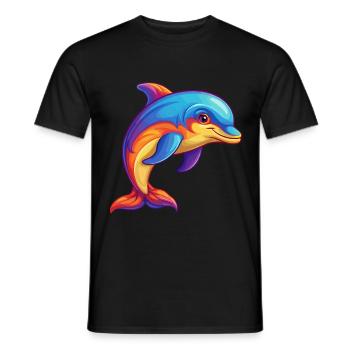 Dolphin Colorful Kawaii Cartoon Character Clipart - Men's T-Shirt - black - Front - AI Model Male 178 light (178cm)