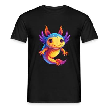 axolotl coloré Kawaii Dessin animé Personnage Clipart - T-shirt homme - noir - Devant - AI Model Male 178 light (178cm)