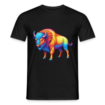 Bison Colorful Kawaii Cartoon Character Clipart - Men's T-Shirt - black - Front - AI Model Male 178 light (178cm)