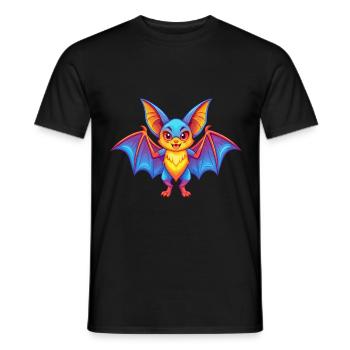 Chauve-souris coloré Kawaii dessin animé Personnage Clipart - T-shirt homme - noir - Devant - AI Model Male 178 light (178cm)