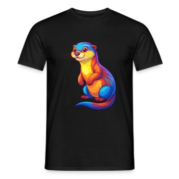 loutre coloré kawaii dessin animé personnage clipart - T-shirt homme - noir - Devant - AI Model Male 178 light (178cm)