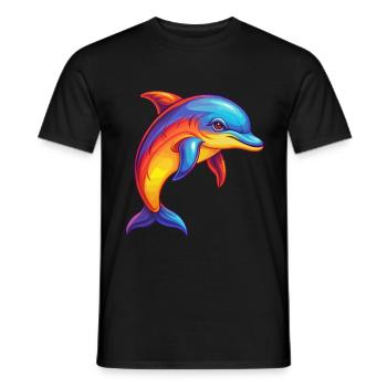 Dolphin Colorful Kawaii Cartoon Sea Animal - Men's T-Shirt - black - Front - AI Model Male 178 light (178cm)