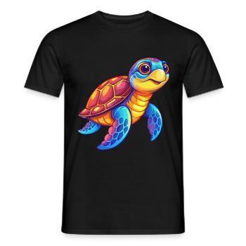 Sea Turtle Colorful Kawaii Cartoon Sea Animal - Men's T-Shirt - black - Front - AI Model Male 178 light (178cm)