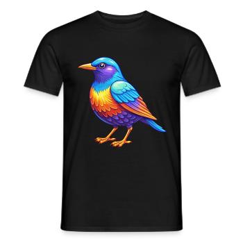 Étourneau coloré Kawaii Dessin animé Personnage Oiseau - T-shirt homme - noir - Devant - AI Model Male 178 light (178cm)