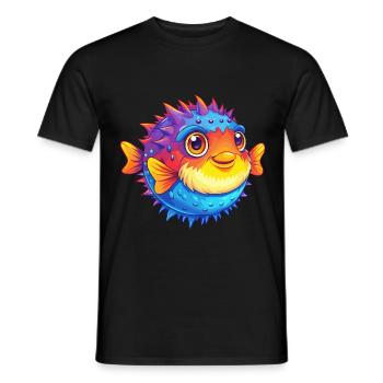 porc-épic poisson-globe dessin animé kawaii coloré - T-shirt homme - noir - Devant - AI Model Male 178 light (178cm)