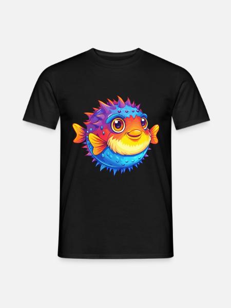 piggsvin blåsfisk färgglada kawaii-tecknad film - T-shirt herr - svart