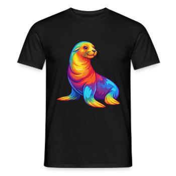 Lion de mer Kawaii coloré dessin animé Animal marin - T-shirt homme - noir - Devant - AI Model Male 178 light (178cm)