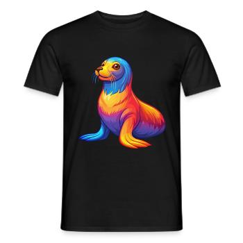 Lion de mer Kawaii coloré dessin animé Animal marin - T-shirt homme - noir - Devant - AI Model Male 178 light (178cm)