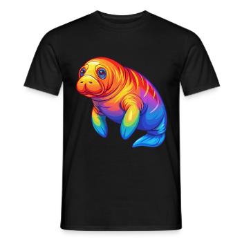 Manatee Colorful Kawaii Cartoon Sea Animal - Men's T-Shirt - black - Front - AI Model Male 178 light (178cm)