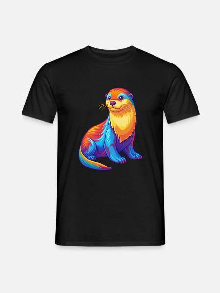 Sea Otter Buntes Kawaii Cartoon Meerestier - Männer T-Shirt - Schwarz