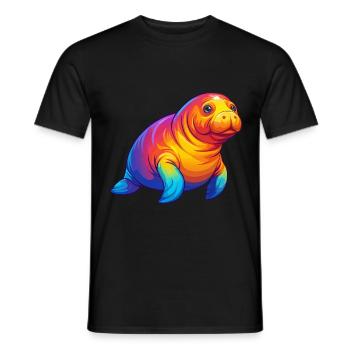 Dugong coloré Kawaii dessin animé animal marin - T-shirt homme - noir - Devant - AI Model Male 178 light (178cm)