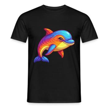 baleine à bec coloré Kawaii dessin animé Clipart - T-shirt homme - noir - Devant - AI Model Male 178 light (178cm)
