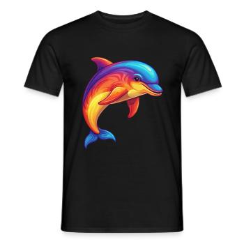 Bottlenose Dolphin Colorful Kawaii Cartoon Clipart - Men's T-Shirt - black - Front - AI Model Male 178 light (178cm)