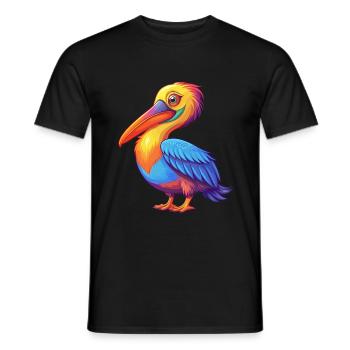 Pélican coloré Kawaii dessin animé Personnage Oiseau - T-shirt homme - noir - Devant - AI Model Male 178 light (178cm)