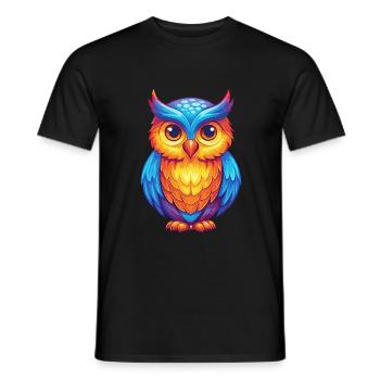 Owl Colorful Kawaii Cartoon Character Bird - Men's T-Shirt - black - Front - AI Model Male 178 light (178cm)