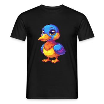 Foulque coloré Kawaii Dessin animé Personnage Oiseau - T-shirt homme - noir - Devant - AI Model Male 178 light (178cm)