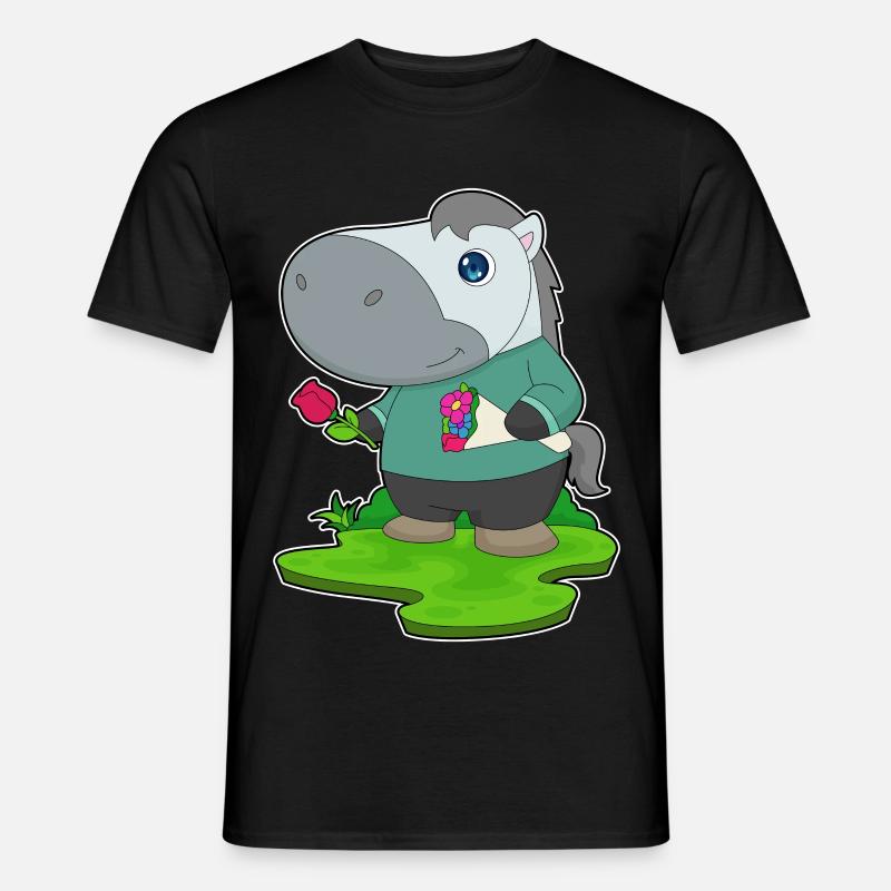 Pferd Blumenstrauß - Männer T-Shirt - Schwarz