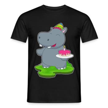 Gâteau d’anniversaire hippopotame - T-shirt homme - noir - Devant - AI Model Male 178 light (178cm)