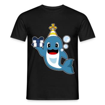 Chapeau de fête d’anniversaire dauphin - T-shirt homme - noir - Devant - AI Model Male 178 light (178cm)