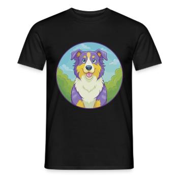 Australian Shepherd Dog Cute Kawaii Cartoon Animal - Men's T-Shirt - black - Front - AI Model Male 178 light (178cm)